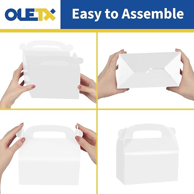 Oletx 30-Pack White Party Favor Treat Boxes, Goodie Gable Paper Gift Boxes with Handles. Perfect for Wedding, Birthday, Graduation, Babyshower.