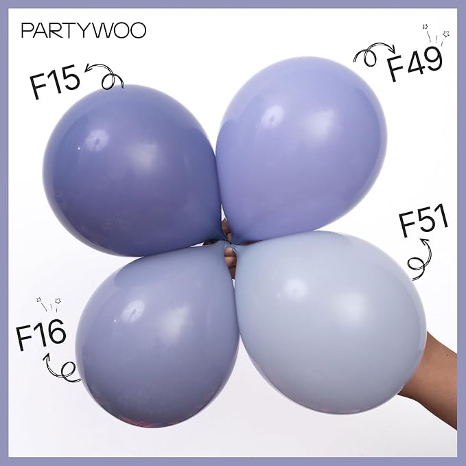 PartyWoo Dusty Blue Balloons 85pcs Different Sizes Pack of 18 12 10 5 Inch Boho Dusty Purple Muted Lavender Balloon Arch Kit for Baby Shower Anniversary Graduation Birthday Party Decorations Blue-F16