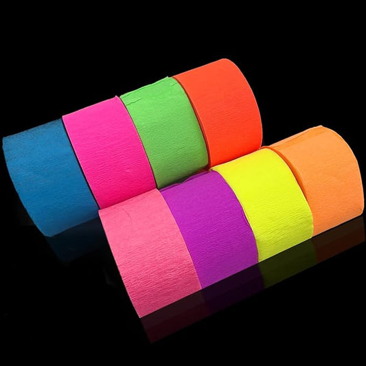 888 Feet Neon Glow Streamer Decorations - UV Reactive Fluorescent Neon Paper Streamers for Glow in The Dark Parties
