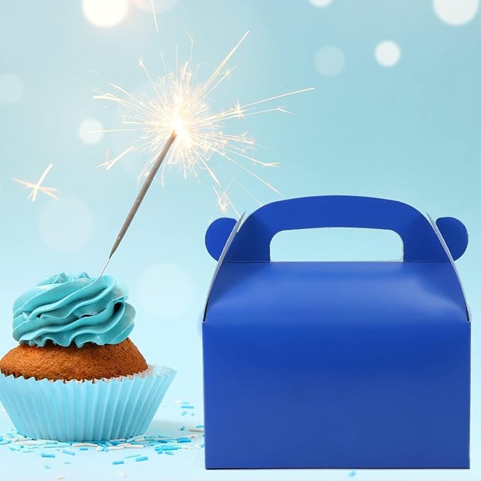 Oletx 30-Pack Dark Blue Party Favor Treat Boxes Pack, Goodie Boxes, Paper Gable Gift Boxes with Handles. Perfect for Prince Party and Baby Shower Decoration Supplies