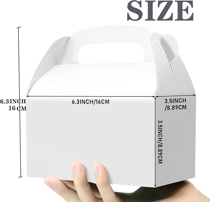 Oletx 30-Pack White Party Favor Treat Boxes, Goodie Gable Paper Gift Boxes with Handles. Perfect for Wedding, Birthday, Graduation, Babyshower.