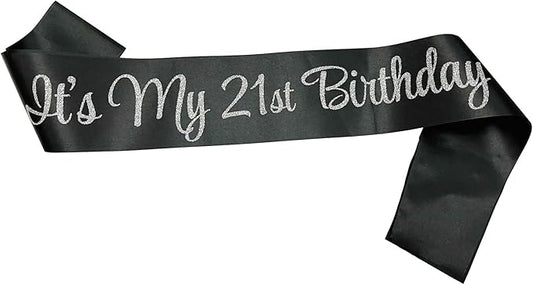 NAUXIUDSJS 21st Birthday Sash, Birthday Sash for Girls,Birthday Princess 21st Birthday Gifts Decorations for Happy 21st Birthday Party Favor Supplies,Black Silver