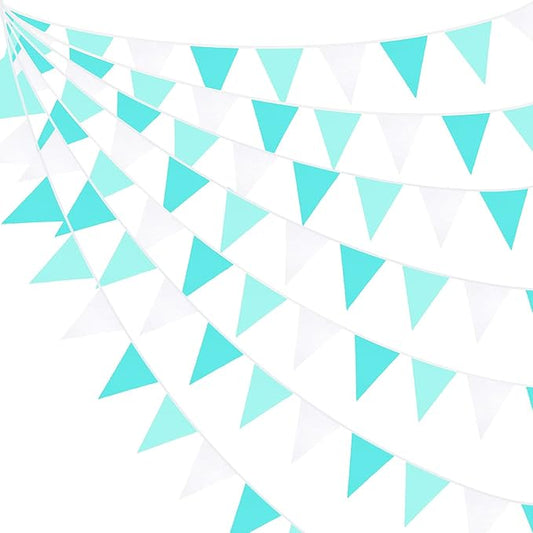 10M/32Ft Aqua Green Banner Party Decorations Triangle Flag Pennant Bunting Fabric Garland for Wedding Birthday Engagement Bridal Baby Shower Under The Sea Party Festivals Decoration(Teal Blue)