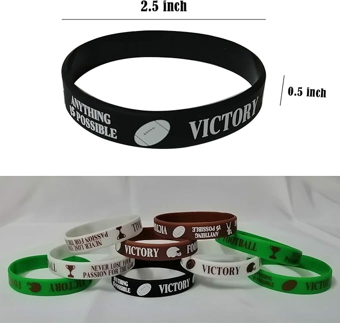 36 PCS Football Motivational Rubber Bracelets - Super Bowl Sports/Football Birthday Party Favors Supplies Decorations Gifts Prize Silicone Wristbands