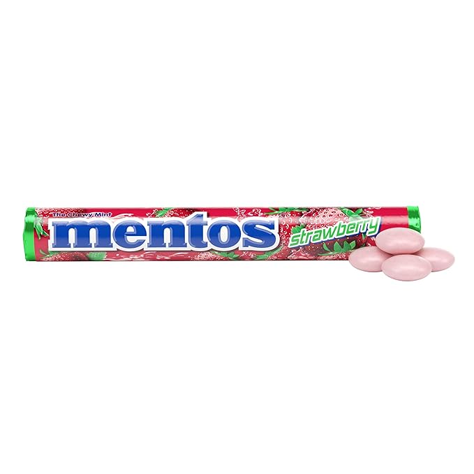 Mentos Chewy Mint Candy Roll, Strawberry Mint Candies, 14 Pieces Per Roll, 15 Count Party Pack
