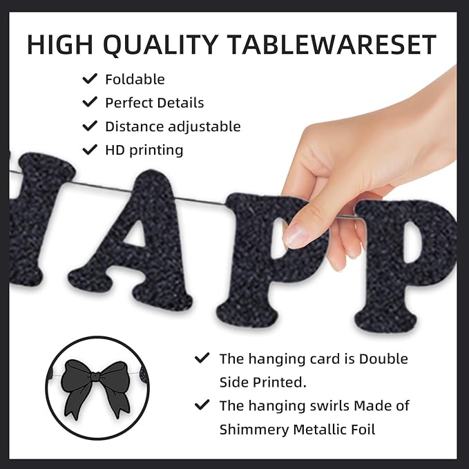 171Pcs Black Silver Bow Birthday Party Decorations for 20 Guests - Black Silver Bow Tableware Plates Napkins Forks Cups Straws Tablecloch for Baby Shower Birthday Party Decorations