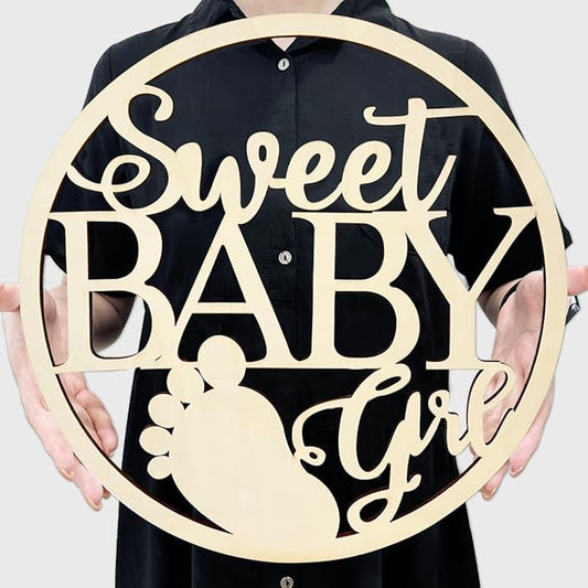 Sweet Baby Girl Wood Sign Baby Shower Decorations for Girl Photo Props Wall Hanging Decor for Newborn Gender Reveal 1st Birthday Party Supplies