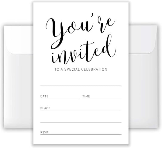 4x6 Elegant ‘You’re Invited’ Blank Invitations (20 Cards + 20 Envelopes) - Versatile Party Invites for Any Occasion.(031)