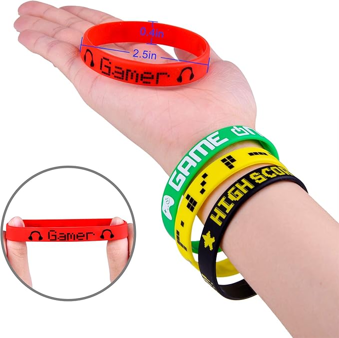 Tuparka 60-Piece Video Game Bracelets - Rubber Wristbands, Colored Silicone Wristbands Supplies for Game Party Favors, 6 Styles