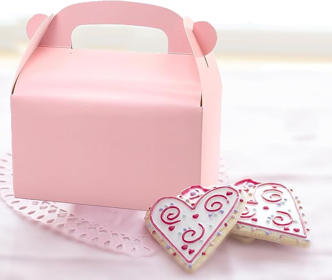 Oletx 30-Pack Pink Party Favor Treat Boxes, Goodie Boxes, Gable Paper Gift Boxes with Handles. Perfect for Princess Pink Party and Baby Shower Decoration Supplies.