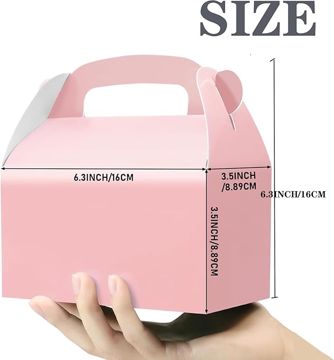 Oletx 30-Pack Pink Party Favor Treat Boxes, Goodie Boxes, Gable Paper Gift Boxes with Handles. Perfect for Princess Pink Party and Baby Shower Decoration Supplies.