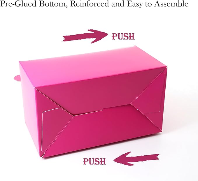 Oletx 30-Pack Hot-Pink Party Favor Treat Boxes, Candy Boxes, Gable Paper Gift Boxes with Handles. Perfect for Bright Pink Theme Party, Birthday Party Baby Shower Decoration Supplies.