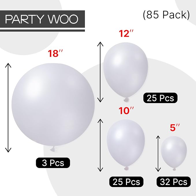 PartyWoo Pearl White Balloons 85pcs Different Sizes Pack of 18 12 10 5 Inch Metallic White Latex Balloon Arch Kit Garland for Wedding Graduation Baby Shower Birthday Party Decorations White-Z30