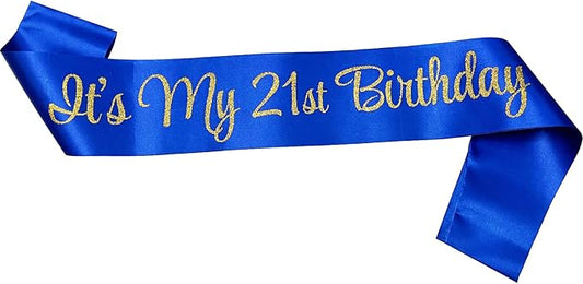 NAUXIUDSJS 21st Birthday Sash, Birthday Sash for Girls,Birthday Princess 21st Birthday Gifts Decorations for Happy 21st Birthday Party Favor Supplies,Blue Gold