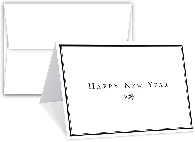 "Happy New Year" Greeting Cards & Envelopes - 25 Per Pack (A6-4 1/2 x 6)