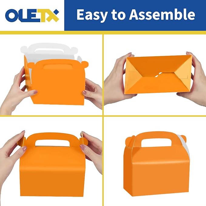 Oletx 30-Pack Orange Party Favor Treat Boxes, Goodie Boxes, Candy Box, Gable Paper Gift Boxes with Handles. Perfect for Orange Citrus Themed Brunch Party Decoration Supplies