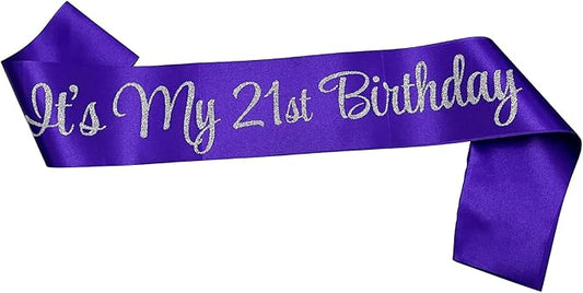 NAUXIUDSJS 21st Birthday Sash, Birthday Sash for Girls,Birthday Princess 21st Birthday Gifts Decorations for Happy 21st Birthday Party Favor Supplies,Purple Silver