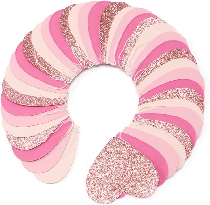 Hot-Pink Rose-Gold Party Decorations Heart-Garland - 52ft Wedding Bridal Shower Hanging Decoration Streamers Banner,Baby Girl Birthday Bachelorette Engagement Mohters Valentines Day Decor Panduola