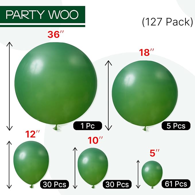 PartyWoo Dark Green Balloons 127 pcs Different Sizes of 36 18 12 10 5 Inch Hunter Emerald Forest Green Balloon Arch Kit Garland for Graduation Christmas Jungle Birthday Party Decorations Green-Y56
