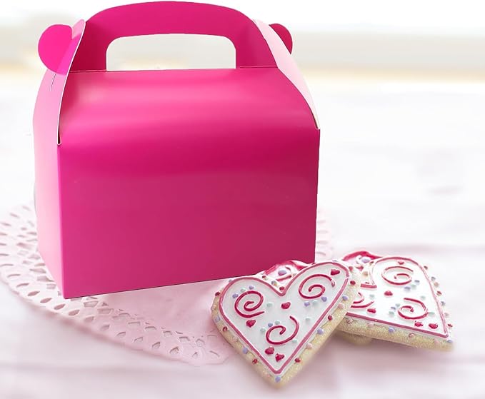 Oletx 30-Pack Hot-Pink Party Favor Treat Boxes, Candy Boxes, Gable Paper Gift Boxes with Handles. Perfect for Bright Pink Theme Party, Birthday Party Baby Shower Decoration Supplies.