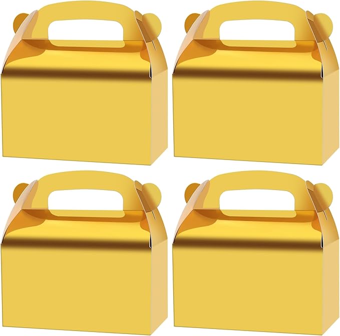Oletx 30-Pack Gold Party Favor Treat Boxes, Goodie Boxes, Gable Paper Gift Boxes with Handles. Perfect for Wedding, Birthday, Graduation, Babyshower.