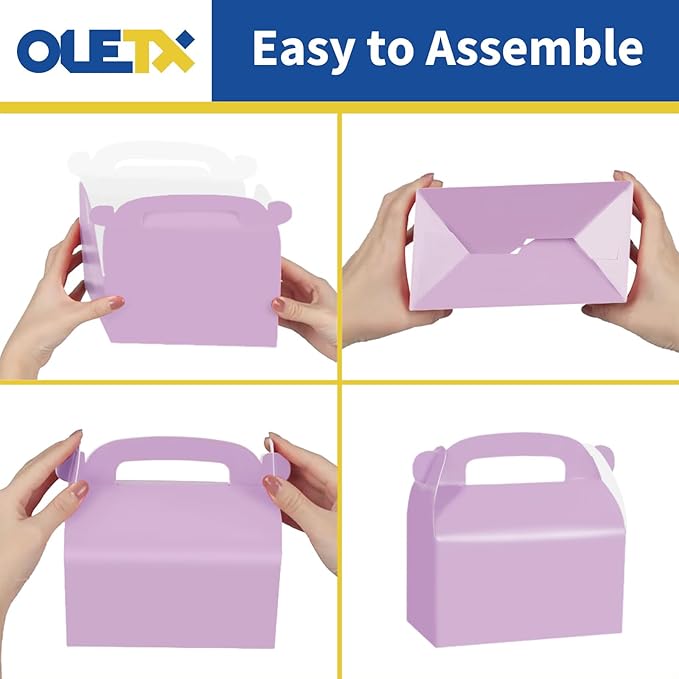 Oletx 30-Pack Purple Party Favor Treat Boxes, Goodie Boxes, Gable Paper Gift Boxes with Handles. Perfect for Purple Birthday Party Baby Shower Decoration Supplies.