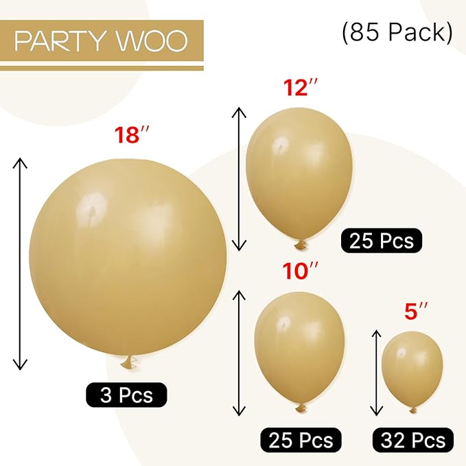 PartyWoo Tan Balloons 85pcs Different Sizes of 18 12 10 5 Inch Light Brown Neutral Boho Coffee Balloon Arch Kit Garland for Wedding Baby Shower Safari Woodland Birthday Party Decorations Brown-F19