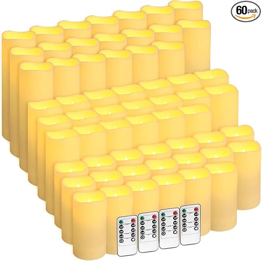 fclayvts 60-Pack LED Flameless Candles with Remote Control - Perfect for Parties, and Special Occasions (Three Sizes)
