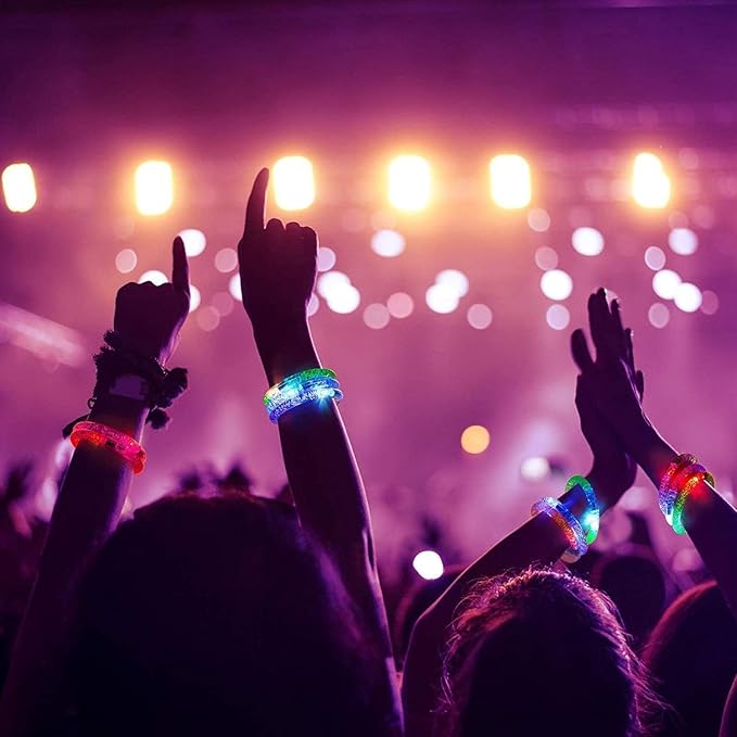 AMENON 24 Pack Glow In The Dark LED Bracelets Party Favors for Kids Party Supplies Flashing Light Up Bracelet Glow Sticks Party Toys Neon Accessory Concert Birthday Party Games Valentines Day Gifts