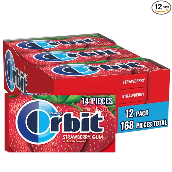 ORBIT Strawberry Sugar Free Chewing Gum Individually Wrapped, Bulk Packs of Gum, 12 Packs, 14-Pieces Each, Total 168 Pieces