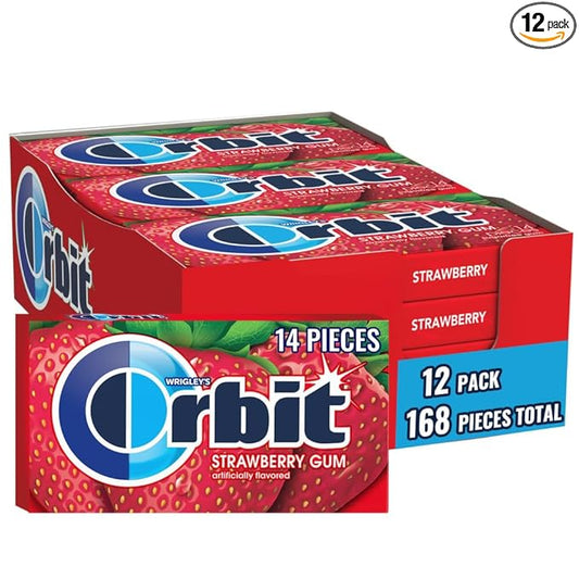 ORBIT Strawberry Sugar Free Chewing Gum Individually Wrapped, Bulk Packs of Gum, 12 Packs, 14-Pieces Each, Total 168 Pieces