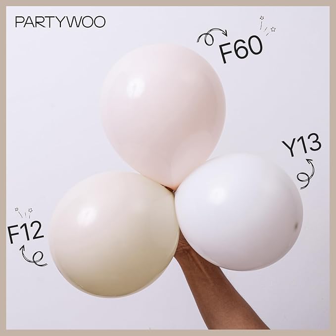 PartyWoo White Sand Balloons, 85 pcs Boho White Balloons Different Sizes Pack of 18 Inch 12 Inch 10 Inch 5 Inch Sand White Balloons for Balloon Garland Balloon Arch as Party Decorations, White-F12