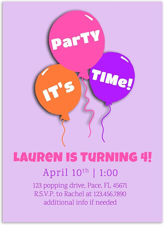 DISCOUNTCARDSTOCK.COM Custom Personalized Birthday Invitations - 25 Premium Invites & 25 White Envelopes - All Age Designs - Made in the U.S.A. (Balloons)