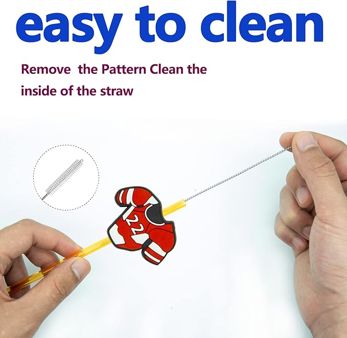 MEAXUR 24 pcs Ice Hockey Theme Straight Reusable Straws for Ice Hockey Sports Party Favors, Daily Drink Straws, Birthday Party, Reunion, Sports Party Supplies with 2 Cleaning Brush. (6 colors)