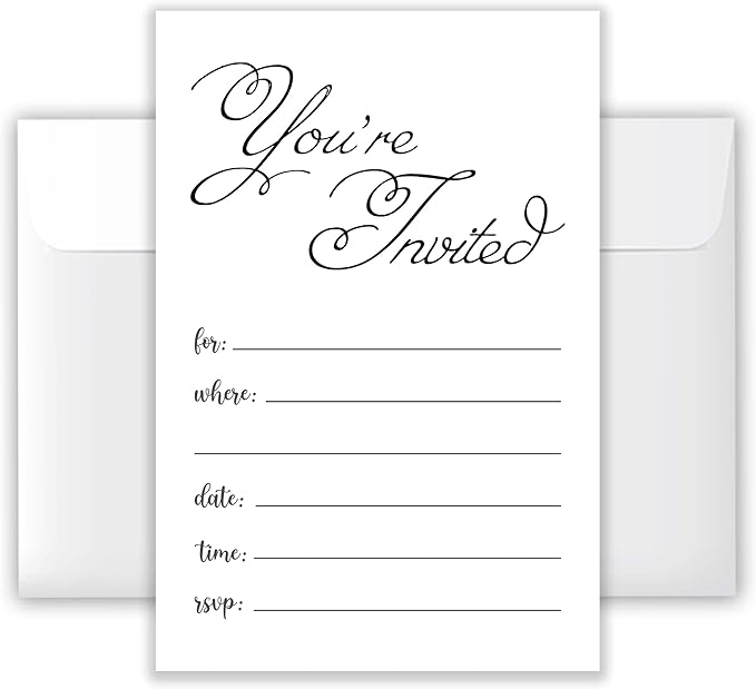 4x6 Elegant ‘You’re Invited’ Blank Invitations (20 Cards + 20 Envelopes) - Versatile Party Invites for Any Occasion.(030)