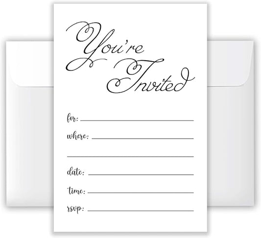4x6 Elegant ‘You’re Invited’ Blank Invitations (20 Cards + 20 Envelopes) - Versatile Party Invites for Any Occasion.(030)