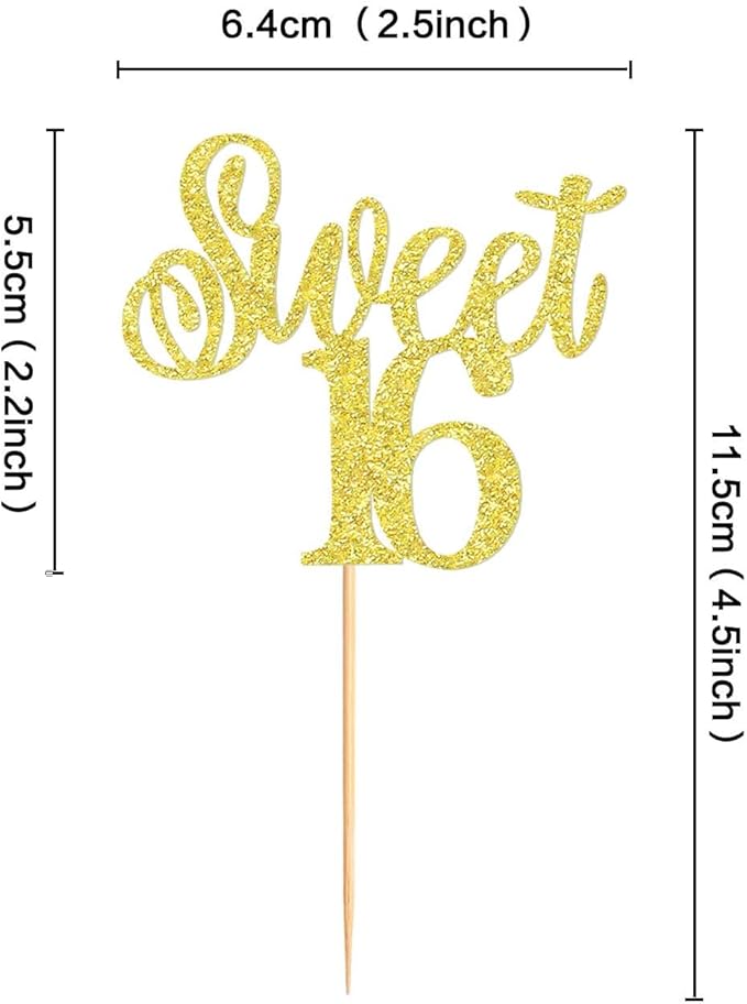 Keaziu 24 Pack Sweet 16 Cupcake Toppers Sweet Sixteen 16 Happy 16 Cupcake Picks for 16th Birthday Wedding Anniversary Party Cake Decorations Supplies Gold