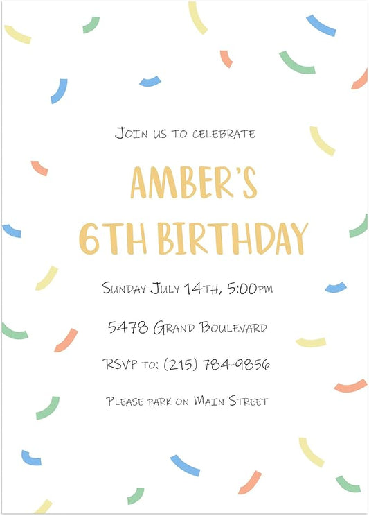 DISCOUNTCARDSTOCK.COM Custom Personalized Birthday Invitations - 25 Premium Invites & 25 White Envelopes - All Age Designs - Made in the U.S.A. (Confetti)