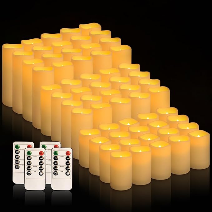 fclayvts 60-Pack LED Flameless Candles with Remote Control - Perfect for Parties, and Special Occasions (Three Sizes)
