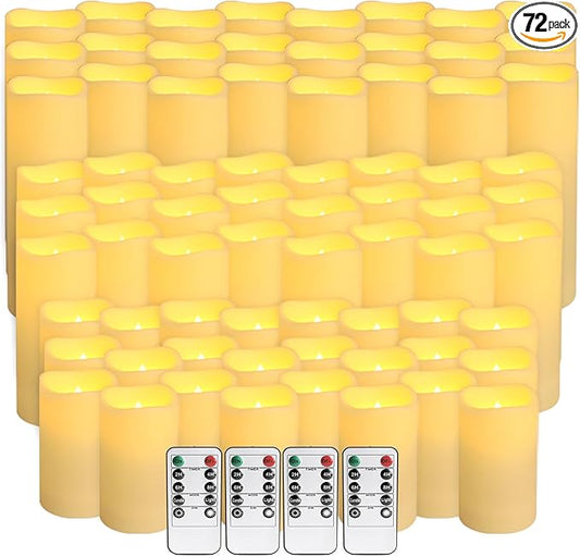 fclayvts 72-Pack LED Flameless Candles with Remote Control -Flickering Flameless Candles-Remote Timer Perfect for Wedding Parties, and Special Occasions(Three Sizes)