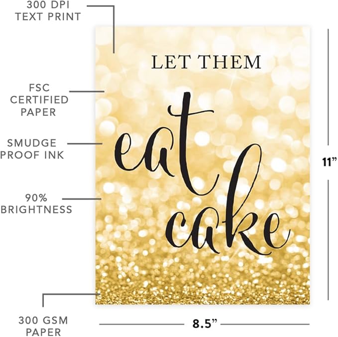 Andaz Press Wedding Party Signs, Glitzy Gold Glitter, 8.5x11-inch, Let Them Eat Cake Dessert Table Sign, 1-Pack
