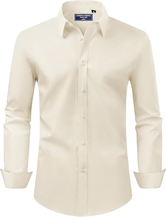 Alimens & Gentle Men's Dress Shirt Regular Fit Stretch Stain Shield Long Sleeve Solid Business Wedding Button Down Shirts