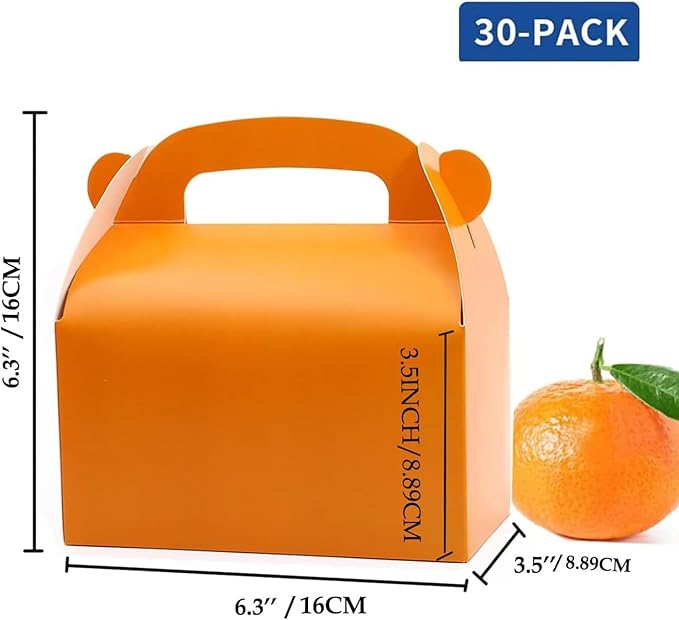 Oletx 30-Pack Orange Party Favor Treat Boxes, Goodie Boxes, Candy Box, Gable Paper Gift Boxes with Handles. Perfect for Orange Citrus Themed Brunch Party Decoration Supplies