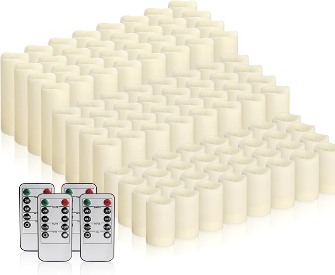 fclayvts 96-Pack LED Flameless Candles with Remote Control - Perfect for Parties, and Special Occasions(Three Sizes)