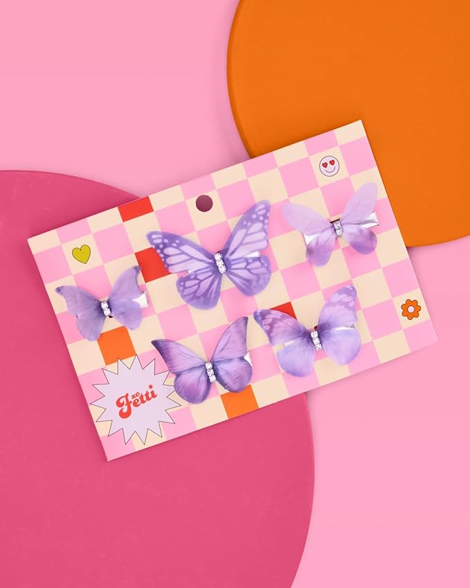 xo, Fetti Purple Butterfly Rhinestone Organza Hair Clips - 5 pcs | Bachelorette Party Favors, Birthday Girl Accessory, Concert Party Decorations, Rave Hair Supplies, Festival