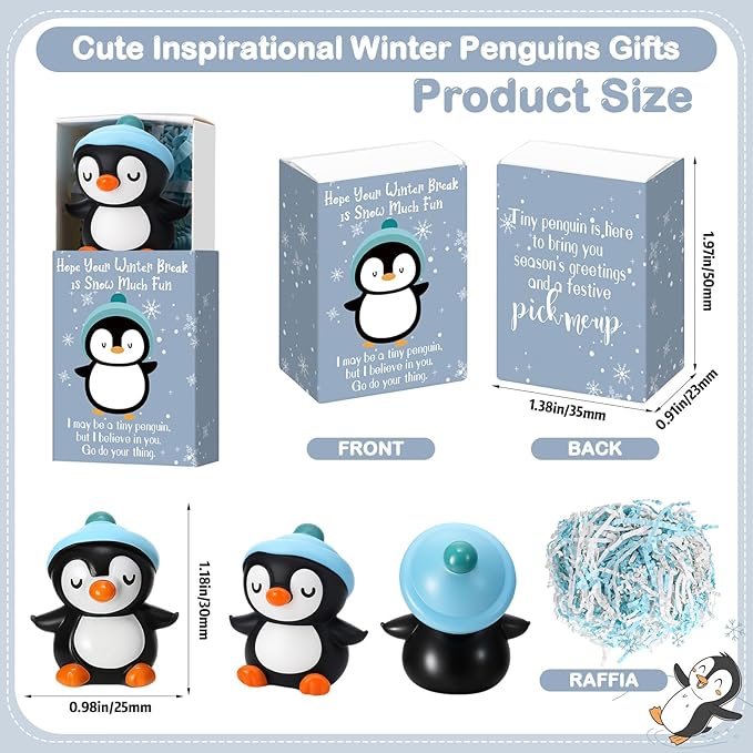 Wettarn 24 Sets Winter Break Gifts Penguin Stress Balls with Support Gift Boxes Holiday Party Favors for Students Teachers Relief Toys Office Classroom Prizes Valentines Stuffers