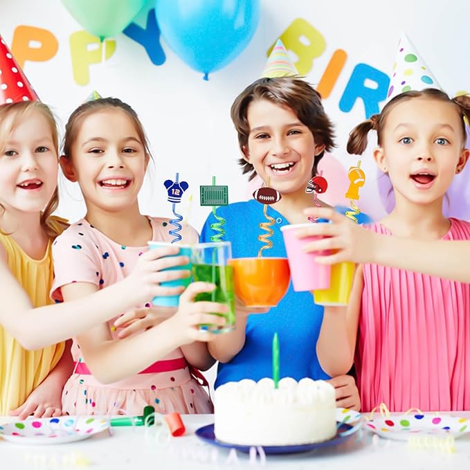 24Pcs Football Theme Reusable Drinking Straws, Soccer Straws, Football Party Favors, Birthday Party Supplies Decorations