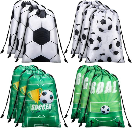 Shappy 12 Pcs Soccer Bags for Snacks Soccer Goodie Gift Bags Sports Party Favor Candy Treat Drawstring String Backpack for Sports Party Supplies Team Birthday