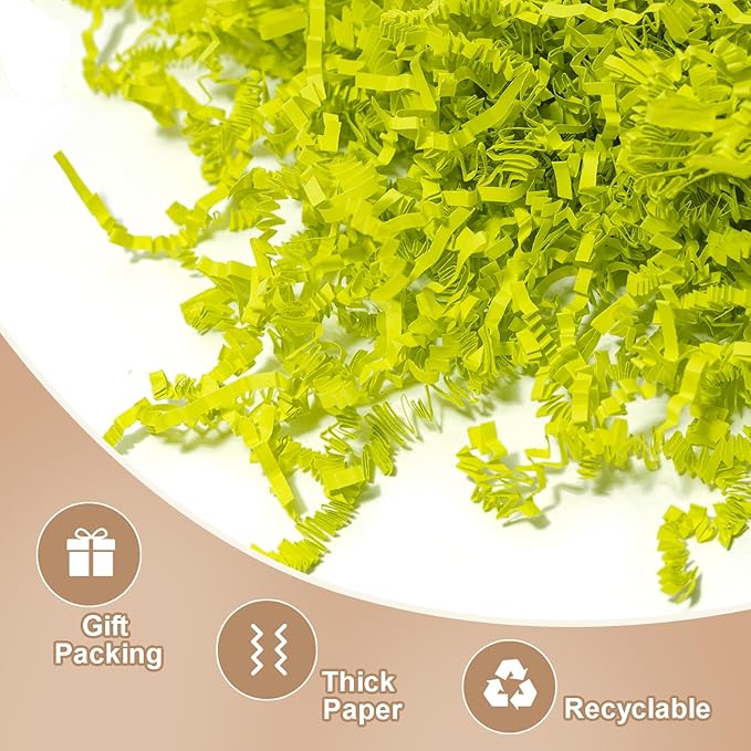Wowxyz 1 LB Crinkle Cut Paper Shred Light Green Crinkle Shredded Paper for Gift Baskets - Gift Box Bag Filler - Confetti Stuffing for Birthday, Holiday Present Packaging Wrapping