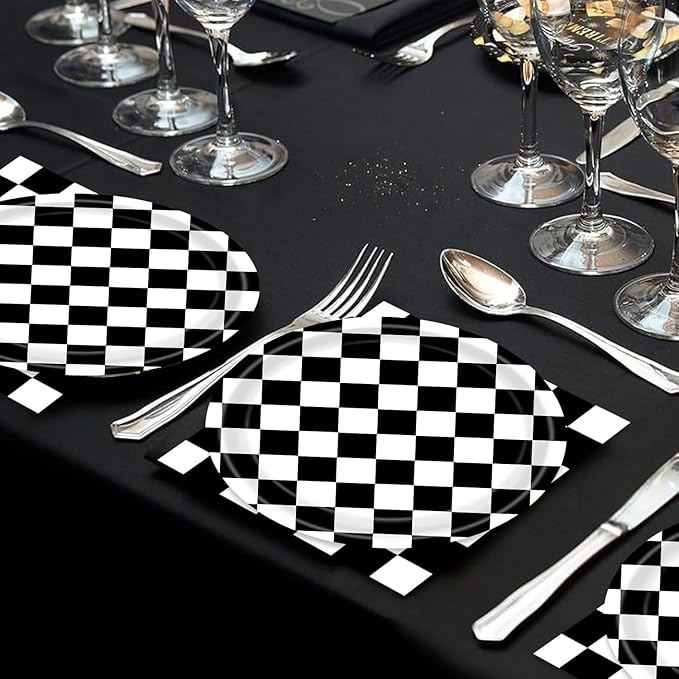 40Pcs Racecar Birthday Decorations Checkered Flag Party Supplies with Baby Shower Paper Plates and Napkins Set Race Car Birthday Pparty Decorations